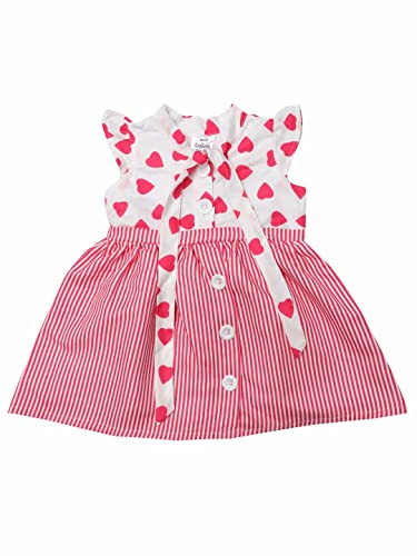 Image of Doodle Dress for Baby Girls| Breathable Frock for Girls| White & Pink Colour Baby Girl Dress| Knee Lenght Dress for Girls| Baby Frocks Waist Tie-up| Cap Sleeves Kids Frock| Age 1 to 2 Years