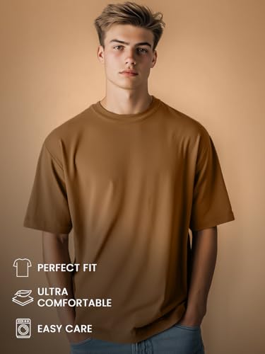Image of Nobero 100% Cotton Oversized T Shirts for Men Stylish | Oversized Fit | Solid T Shirts for Men 180 GSM Combed Cotton | Round Neck Half Sleeve