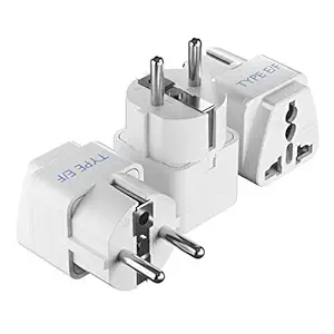 Ceptics Europe Travel Adapter, India to Europe (Schuko) plug - Type E/F European plug adapter, Universal adapter for Europe adapter - CE - RoHS - White - 3 Pack