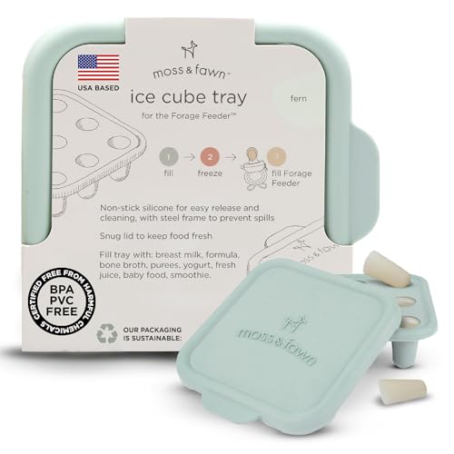 Moss and Fawn Ice Cube Tray - Forage Feeder Freezer & Teething Popsicle Mold for Breast Milk, Formula, Bone Broth, Purees, & Baby Food - BPA, Lead, & PVC-Free - Fern