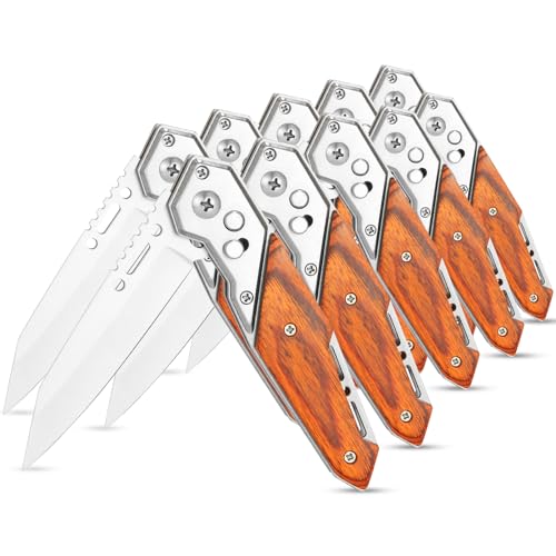 Spring-Assisted-Folding-Knife-Camping-Knife-10PACK-Wooden-Handle-Fathers-Day-Gift