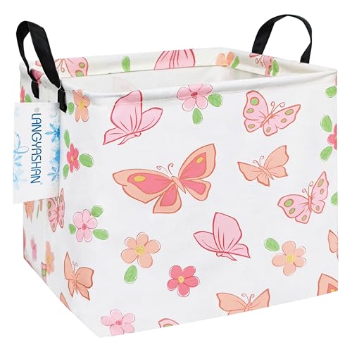 Image of Square Storage Baskets Children Shelves Gift Toy Organizer Room Butterfly | Laundry Hamper Collapse Canvas with Handles for Organizing Home Kitchen Children Toys Office Closet Shelf