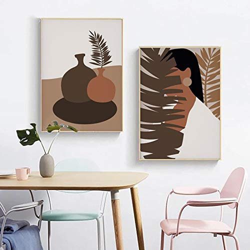 Boho wall art print décoration murale salon peinture abstraite terracotta lot de 2