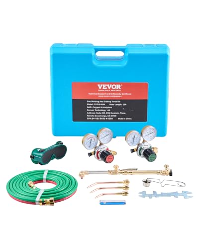 Image of VEVOR Oxygen Acetylene Torch Kit, Gas Welding Cutting Torch Kit, 14PCS Portable Oxy Acetylene Brazing Set with 177'' Long Twin-Hose, Cutting Nozzle, 3 Welding Tips & Carry Case (without Gas Cylinder)