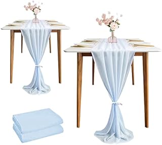 FYY 2PCS 10ft Chiffon Table Runner, 300 x 70 CM Romantic Wedding Runner,Baby Blue Sheer Chiffon Table Cover Dressing Table Runner for Wedding Birthday Party Bridal Baby Shower Decorations Blue