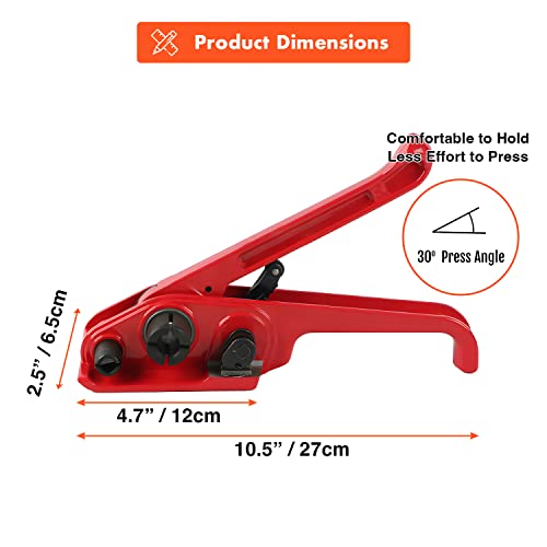 Heavy Duty Poly Strapping Tensioner & Cutter Manual Banding Tools Windlass for 1/2" -3/4" Width Polyester Polyproplyn Strap (Red) - Thumbnail 5