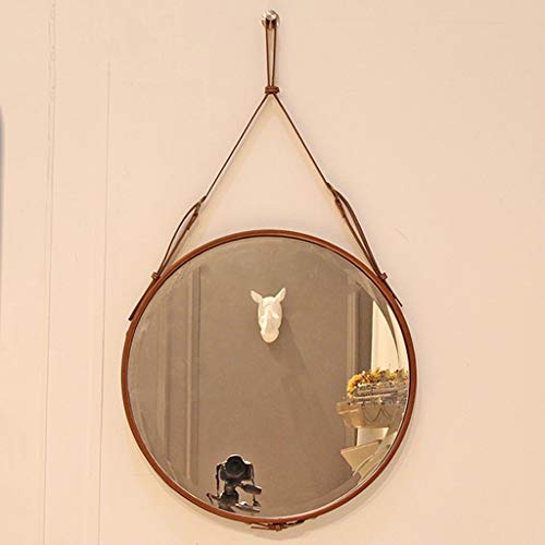 Makeup Mirror Hanging Mirror With Chain, Leather Frame Wall Mounted Mirror With Adjustable Length Makeup Mirrors-Bedroom Living Room Bathroom Wall-Mounted Vanity Mirrors (Color : Brown) #TOP5