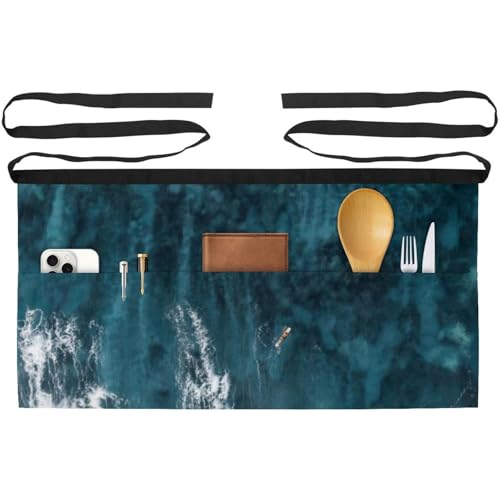 Lot de 3 tabliers courts de chef à 3 poches pour la cuisine et la pâtisserie