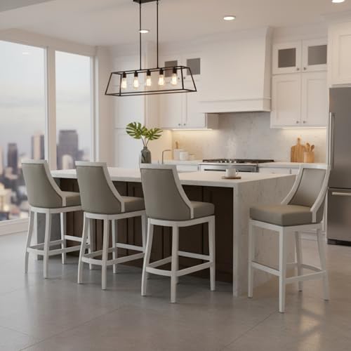 Image of Ellie Bar Height Stool Set of 4 with Backrest - Modern Kitchen & Home Bar Seating with Upholstered Seats, Rubberwood Frames, 360 Memory Return Swivel & Metal Kick Plate by Alaterre Furniture (White)