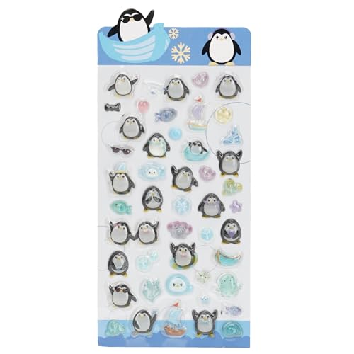 夜光シール 3d 立体 ぷっくりシール 暗闇で光る 可愛い ペンギン おばけ パンダ ねこ うさぎ 手帳デコ スマホケース 日記 携帯電話 DIY クラフト 女の子 子供 誕生日プレゼント 贈り物 手芸用品かわいい ギフト (ペンギン)