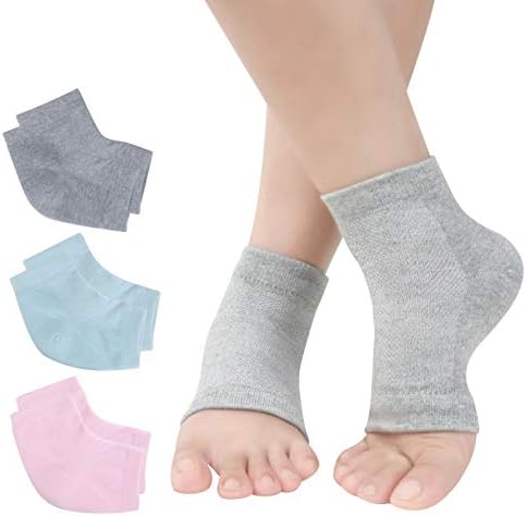 Vented Moisturizing Gel Heel Socks, 3 Pairs Toeless Spa Sock for Foot Care Treatment, Cracked Heels, Dry Feet, Foot Calluses (Gray, Green, Pink)