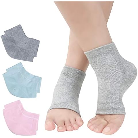 Vented Moisturizing Gel Heel Socks, 3 Pairs Toeless Spa Sock for Foot Care Treatment, Cracked Heels, Dry Feet, Foot Calluses (Gray, Green, Pink) Cover