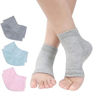 Vented Moisturizing Gel Heel Socks, 3 Pairs Toeless Spa Sock for Foot Care Treatment, Cracked Heels, Dry Feet, Foot Calluses (Gray, Green, Pink)