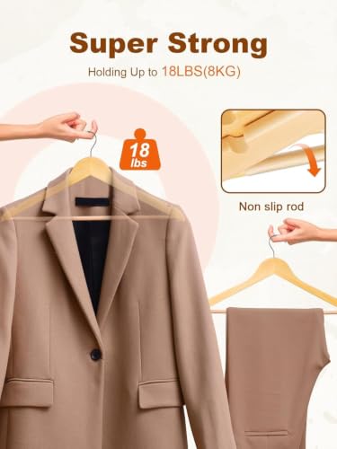 Image of STAR WORK Multi Functional Solid Wooden Suit Hangers, Coat Hangers, Natural Finish with 2 Shoulder Notches 360 Degree Swivel Hook (16)