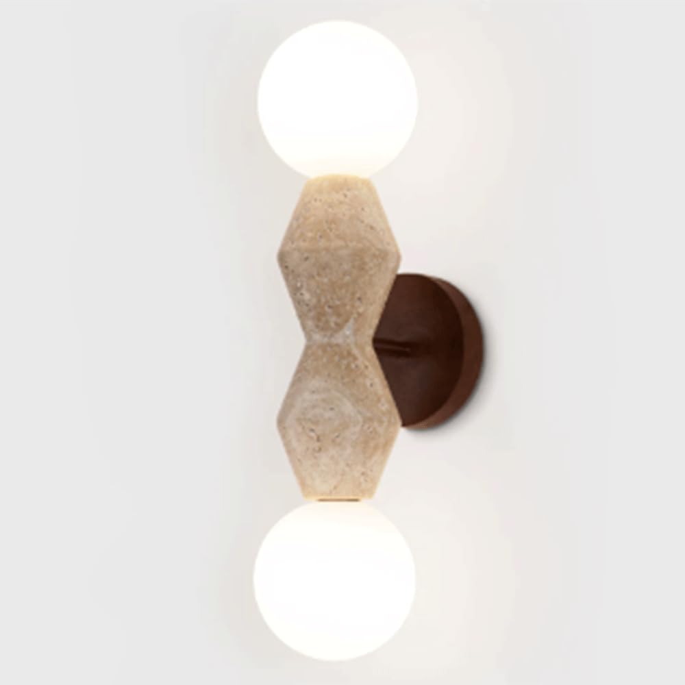 SHUANGZ Natural Stone LED Lamp Lighting Vintage Industrial Style Wall Mounted Lamp Yellow Travertine Wall Sconces Glass Lampshade Hardwired Sconce for Living Room Bedroom Restaurant Hotel Lobby