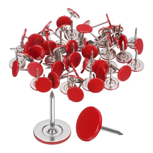 sourcing map 60Pcs Upholstery Tacks, 11mmx15mm Flat Head Thumb Tack Decorative Furniture Nails Push Pins for Furniture Sofa Headboards, Red
