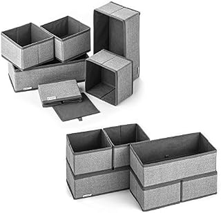Navaris 12 Pcs Fabric Drawer Organisers - Set of 12 Wardrobe Organiser Storage Boxes Foldable Storage Cubes for Clothes, Socks, Underwear - Grey