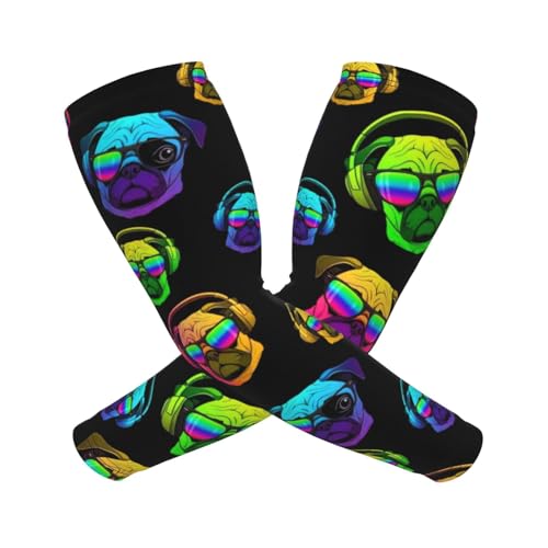 VAFZASC Fashion Cooling UV Protection Arm Sleeves Funny Dj Pug Black Non Slip Tattoo Cover Sleeves for Women Men Golf Running