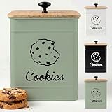Cookie Jar with Airtight Lid - 1 Gallon - 6'D x 8'H Green Iron Cookie Tin with Bamboo Lid - Large Cookie Jars with Lids Airtight - Farmhouse Cookie Jars for Kitchen Counter Decorative - Cookies Jar