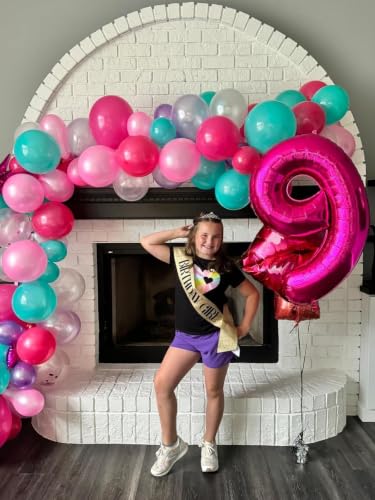 Image of Number Balloons Pink 7 Balloon 40 inch for 7th Birthday Party Decorations | Saturated Color, Large 40 in, With Straw & Hanging Hole, For Back-to-School Season, Wedding, Christmas, New Year, Anniversary