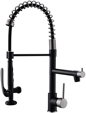 Pull Down Kitchen Faucet with Sprayer,Fapully Commercial Matte Black&Brushed Nickel Kitchen Sink Faucets