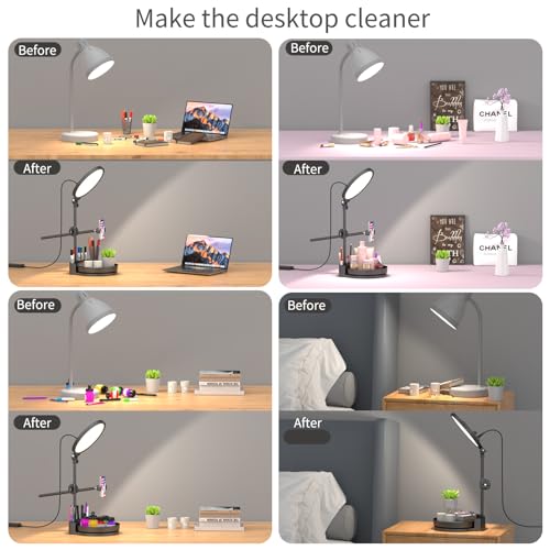 Image of Zoom Lighting for Computer, Desk Ring Light with Stand, 55W Dimmable Full Screen Ring Light, with Rotating Storage Box, Pen Holder Stand, Phone Holder & Controller (Black, 10.5)