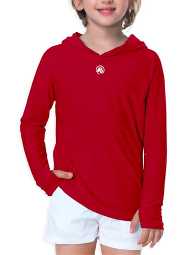 Image of AOBUTE Unisex Kids Long Sleeve Hoodie Rash Guard Boys UPF 50+ Swim Top with Thumb Hole 3-12 Years