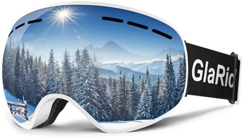 GlaRid Skibrille, Snowboard Brille für Brillenträger Herren Damen, OTG Ski Goggles Rahmenlose Schneebrille Anti-Fog 100% UV400 Schutz (Weiẞ)