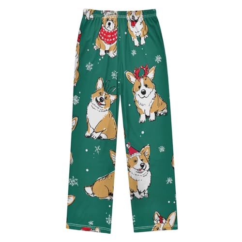 Xmas Corgi Dogs Snowflake Boys Long Pants Soft Trousers Elastic Waist Kids Lounge Bottoms with Pockets S-XL2