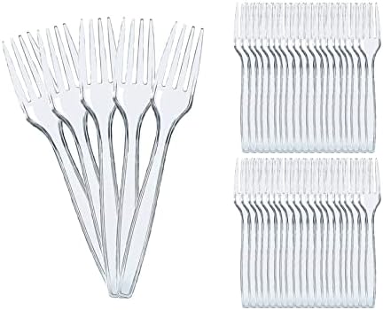 100 Pcs Clear Plastic Forks Plastic Forks, 15cm Clear Plastic Forks, Reusable Plastic Fork, Festive Cutlery, Ideal for Birthday Parties Buffets Picnics Barbecues Weddings Camping