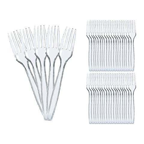 100 Pcs Clear Plastic Forks Plastic Forks, 15cm Clear Plastic Forks, Reusable Plastic Fork, Festive Cutlery, Ideal for Birthday Parties Buffets Picnics Barbecues Weddings Camping Cover