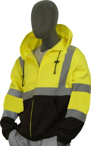 Majestic Glove 75-5325-L High Visibility Sweatshirt with Zipper Front Hood, Large, Yellow/Black