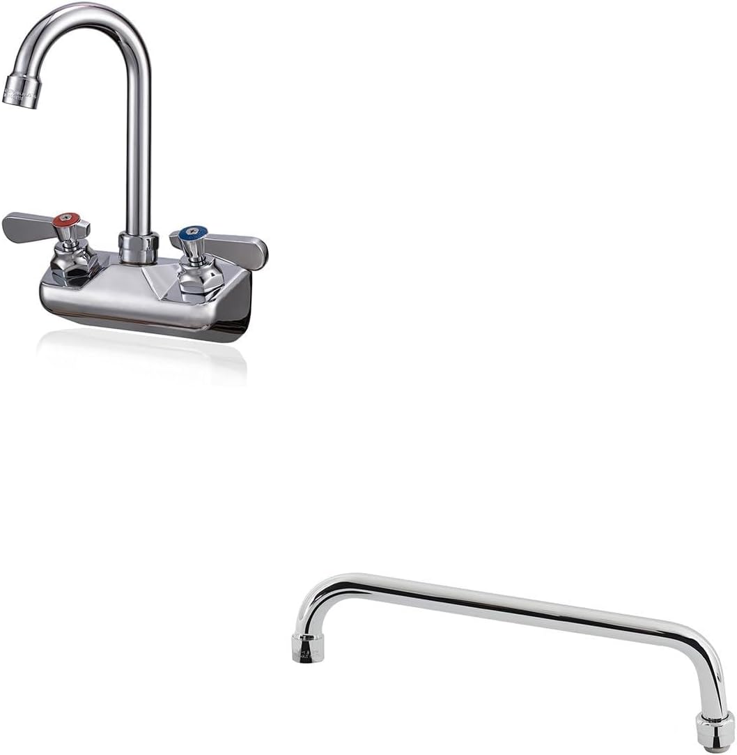 Commercial Sink Faucet Wall Mount 4" Center Hand Sink Faucet - 3-1/2" Gooseneck Spout & 12 Inch Swivel Spout Replacement Kit