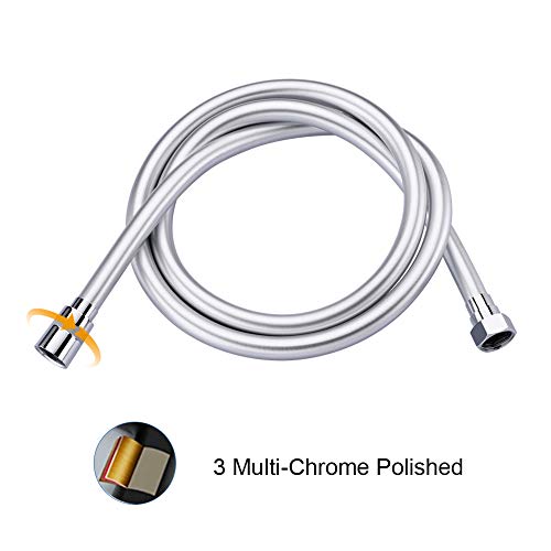 GRIFEMA Smooth Shower Hose 1.5m / 59 Inch – Flexible PVC Shower Hose, Anti-Kink & Leakproof, Universal G1/2" Fit, Durable Replacement Hose with Brass Connectors & Washers - Silver