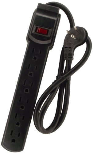 Shaxon PYF-72BK 6 Outlet Power Strip with 3-Feet Cord and 45-Degree Angle Flat Plug