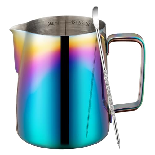 Image of Amrules Milk Frothing Pitcher 12oz Frother Cup Barista Tools, Multicolor