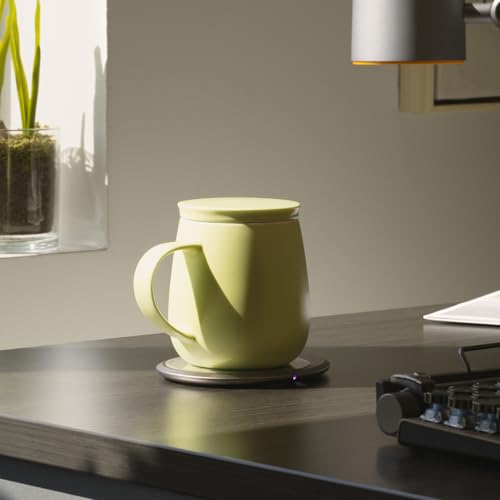 Image of Ui 3 Self-Heating Mug Set - Verde Green | 12 fl oz / 355 mL Ceramic Coffee & Tea Mug Set with Heating Pad