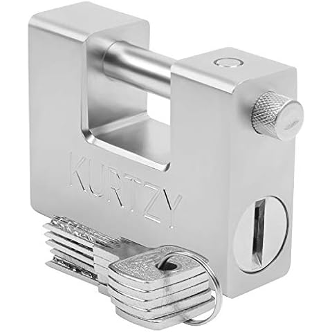 Kurtzy Heavy Duty 1kg Padlock with 5 Keys - Hardened Solid Steel Hardware Monoblock Lock - 12mm Thick Shackle - Protect Garages, Containers, Sheds, Shutters, Lockers, Gates and Warehouses Cover