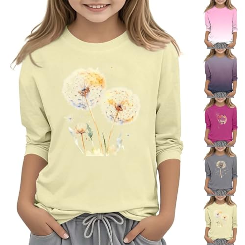 Girls 3/4 Length Sleeve Tops Dandelion Graphic Crew Neck Causal Shirts Tee Summer Teen Preppy Athletic Solid Clothes