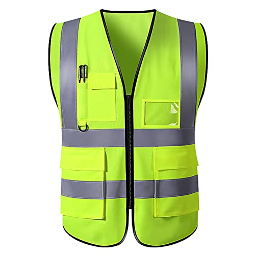 GYZOUKA Construction Safety Reflective Vest Aesthetic Design 3D Cutting Multiple Pockets Bright Reflective for Highway Traffic (Multi Pocket Green)