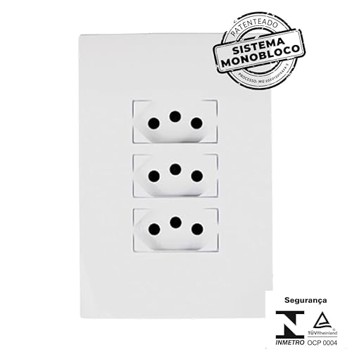 Ilumi, Tomada Tripla 20A 250V 3 Pinos Monobloco Ilumi I9 Instalação sem aparecer parafusos