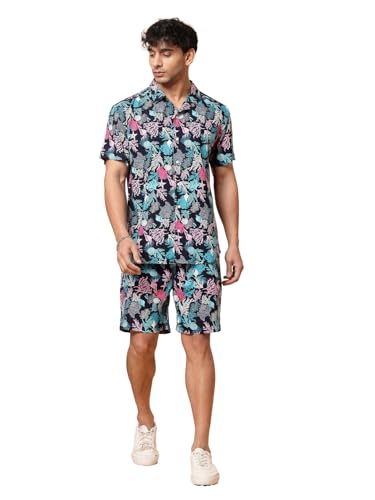 Image of Rigo Printed Co-Ord Set for Men's | Casual Shirt & Shorts Night Suit Set | Lounge-wear Nightdress Pajama Set for Men's | Night Wear, Beach Wear, Vacation Wear Outfit