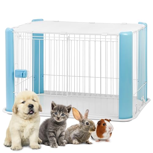 Iris Ohyama, Box per cani/cuccioli da interno con basetetto asportabile, porta scorrevole con scrocco, ganci per un facile montaggio per cane - Pet Circle CLS-960, Blu