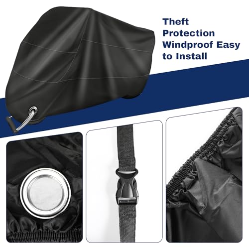 Telo Coprimoto Impermeabile, Telo Moto Per Esterno Impermeabile, 210D Oxford Copri Moto Con Fori Di Blocco, Coprimoto Impermeabile Per Esterno Con Custodia, Anti Polveri/Neve/Uv (245X105X125Cm) - 5