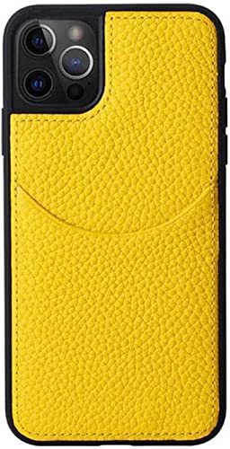 Coque cuir iPhone 14 Pro Max jaune motif litchi luxe avec porte-carte