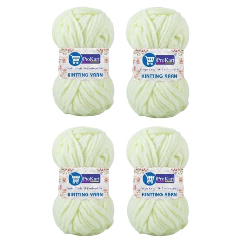Image of ProKart Premium Blankie Wool, Plush & Cuddly, Chenille Yarn Supersoft Hand Knitting Wool Ball | Blanket Thick /Mottu Yarn Ball Suitable for Hand Knitting and Crocheting for Baby, Adult, Sweaters, caps, Throws, Home Furnishing, Scarves, Blankets (Off White, 100gms x 4 Pack)