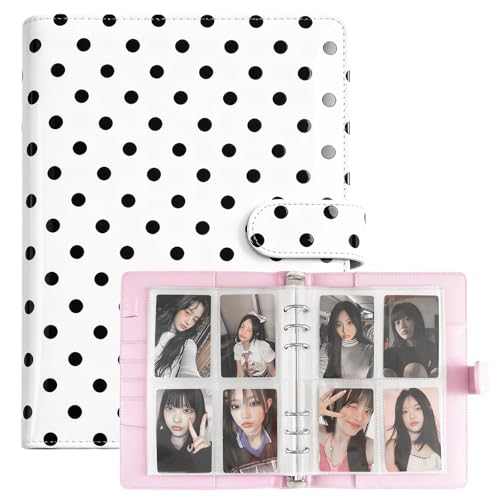 WELLRI Classeur A5 Kpop pour cartes photo avec 30 pages à 6 anneaux - Couverture en cuir synthétique pour album de cartes à collectionner de 5 x 7,6 cm (blanc)