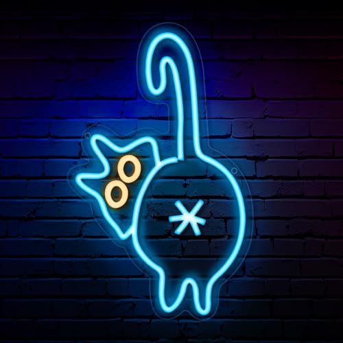 Retisee Cat Neon Sign LED Light with Adjustable Brightness USB Switch Cable Wall Decor Adorable Cat Neon Light Sign for Bedroom Zoo Restaurant Home Bar Wedding Birthday Party (Blue White)
