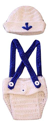 Conjunto de pantalón y gorro para bebé, hecho de ganchillo, diseño marinero, ideal para sesiones de fotos