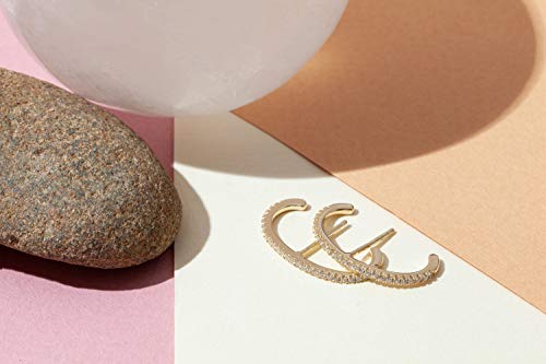 PAVOI Rhodium Plated 925 Sterling Silver Post Minimalist Suspender Ear Cuff Earrings for Women | Cubic Zirconia Wrap Earlobe Studs by PAVOI - Image 4
